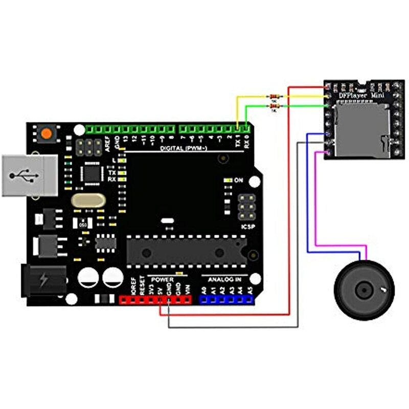 DFPlayer – Mini Module Audio lecteur MP3, carte de décodage vocal, prenant en charge la carte TF u-disk IO/Port série/AD pour Arduino, 5 pièces