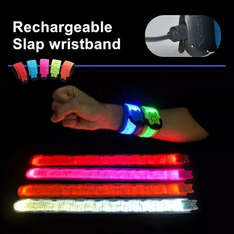 Braçadeira luminosa LED para corrida noturna, faixa luminosa do braço, recarregável, ao ar livre, aviso, palmas