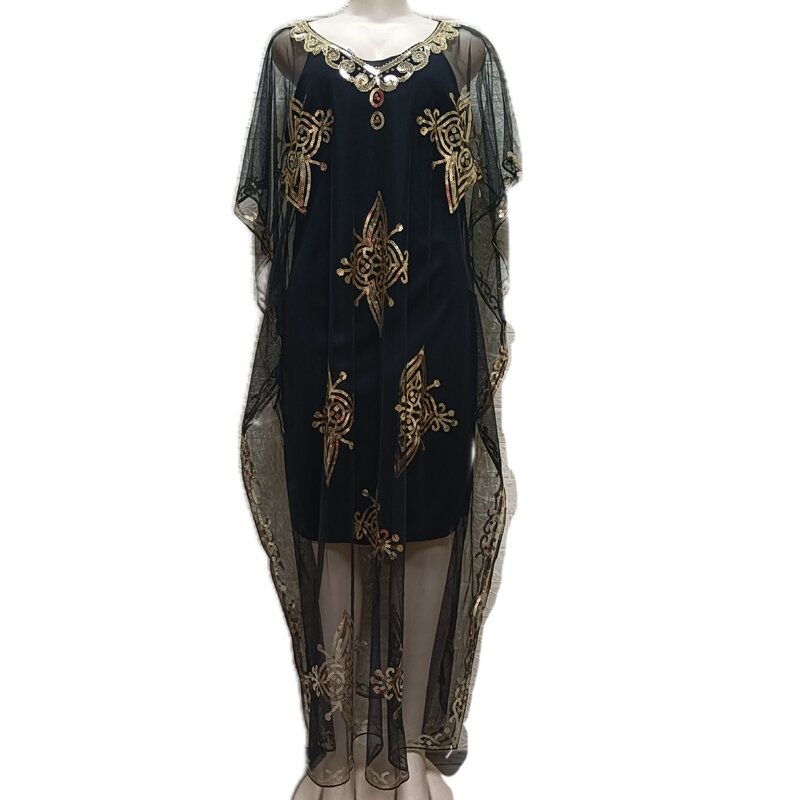 여름 Elegent 아프리카 여성 하프 슬리브 v-목 Sequined 솔리드 컬러 긴 드레스 아프리카 Clohtes 여성 아프리카 드레스