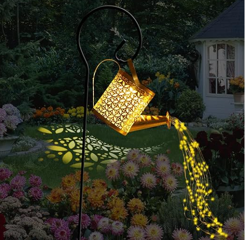 태양열 정원 주전자 조명, 야외 방수 조경 램프, 단조 다리미 중공 잔디 살수 조명 랜턴