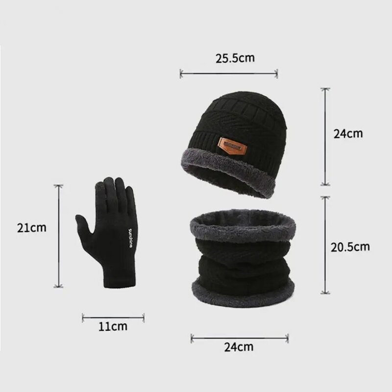 남성용 겨울 모자 스카프 장갑 세트, 미끄럼 방지 장갑, 두꺼운 니트 따뜻한 야외 사이클링 모자, 겨울용 방풍 장갑