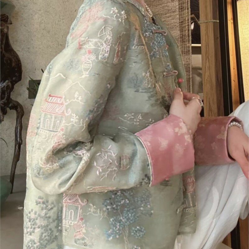 เสื้อโค้ทประจำชาติของผู้หญิงเสื้อคาร์ดิแกนตัวบางสไตล์จีนใหม่