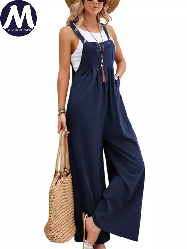 Jumpsuits Woman Spring/Summer 2024 New SleevelessSuspender Long Style Wide Leg Pants Fashion Leisure Loose Women's Jumpsuit