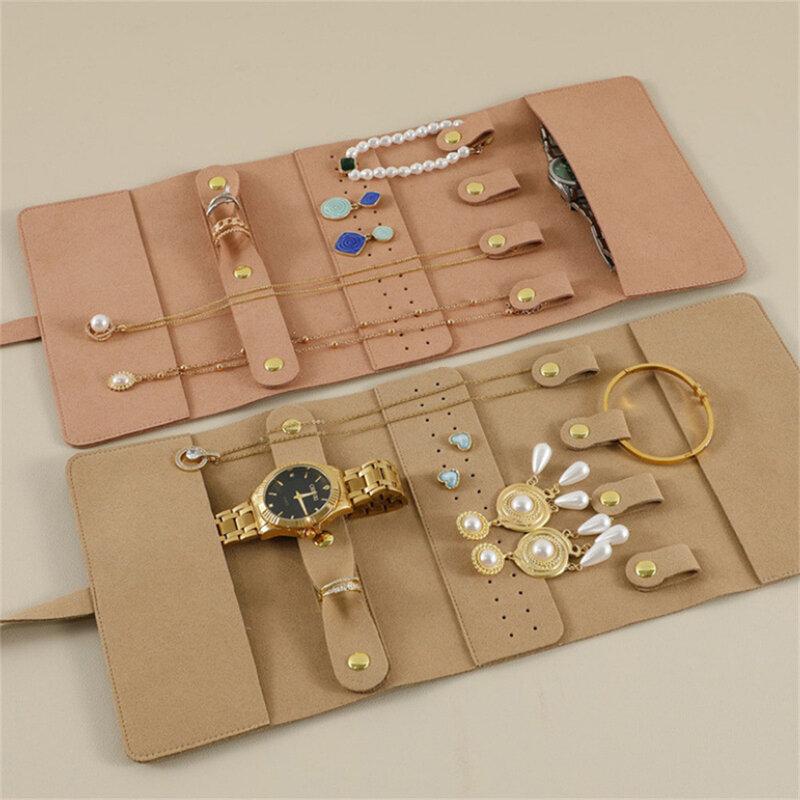 Organizador de joyas portátil de viaje, Rollo plegable, estuche de joyería para pulsera, anillo, collares, pendientes, bolsa de almacenamiento de joyas, bolsas de viaje