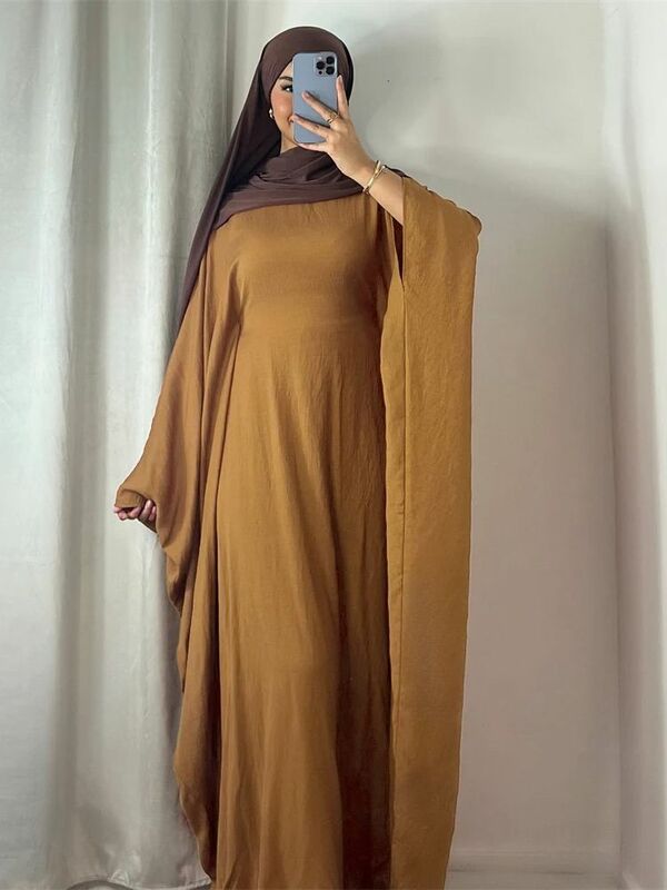 Crepe suave como Khimar de linho para mulheres, Batwing Abaya, Dubai, Islã, vestido Kaftan muçulmano modesto, verão, luxo, 2024