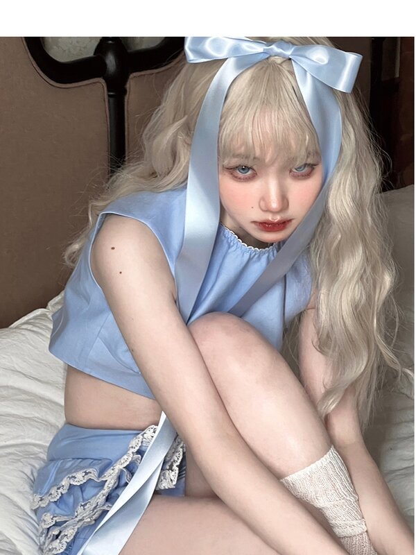 Cos Wig White Gold Color Light Full-Head Female Top Big Wave Rice Tea Gray Lolita Long Curly Hair