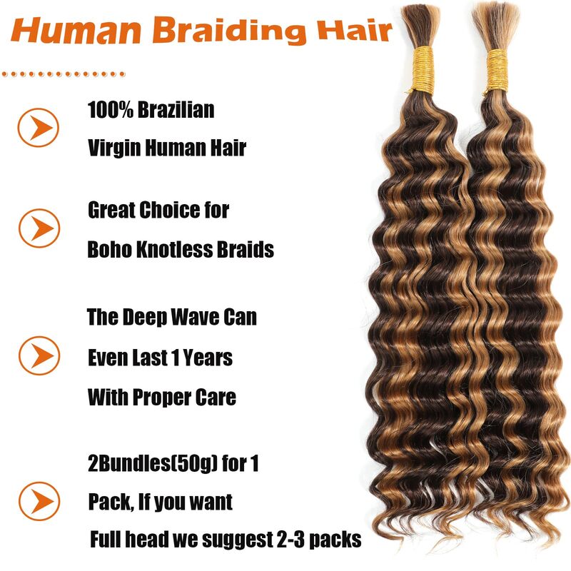 Extensión de cabello humano colorido a granel para mujeres africanas, cabello humano virgen rizado profundo sin trama, tejido a granel, fácil trenzado