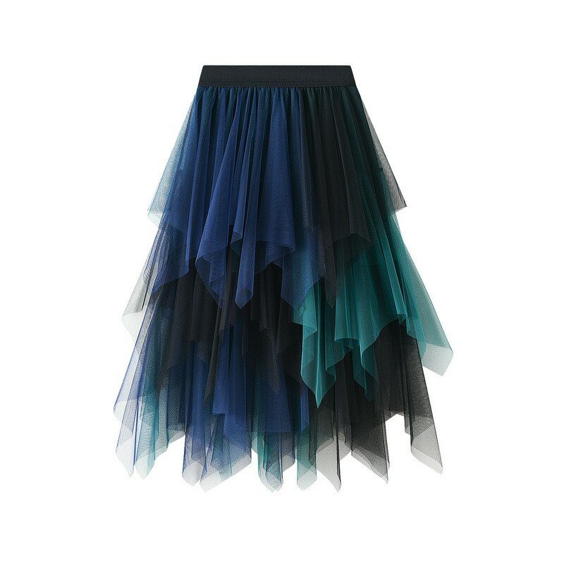 Jupe longue plissée en tulle à blocs de couleurs pour femmes, jupe en maille taille haute, jupe longue en phtalskirts, mode mignonne, 2024