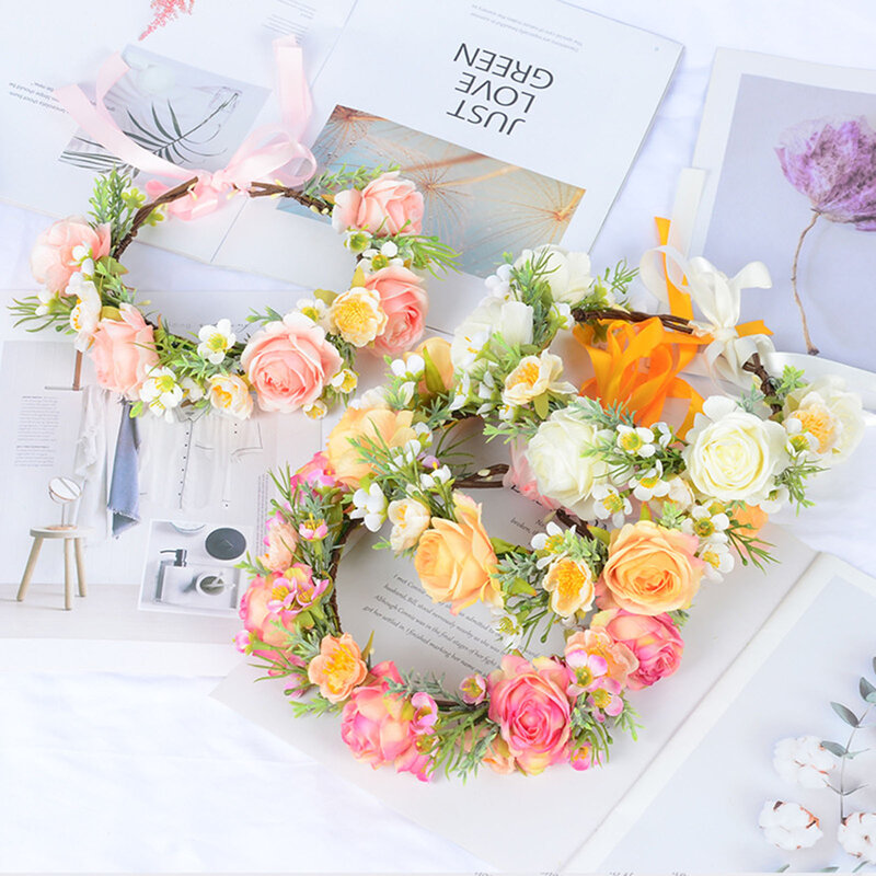 Karangan bunga buatan pengantin warna lembut, karangan bunga pernikahan aksesori pesta pernikahan pengiring pengantin