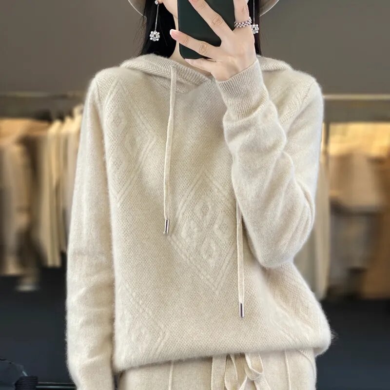 Autumn Winter New Women's Hooded Pullover Sweater Long Sleeves Loose Temperament Jumper Knitted Ladies Casual Fashion Knitwear