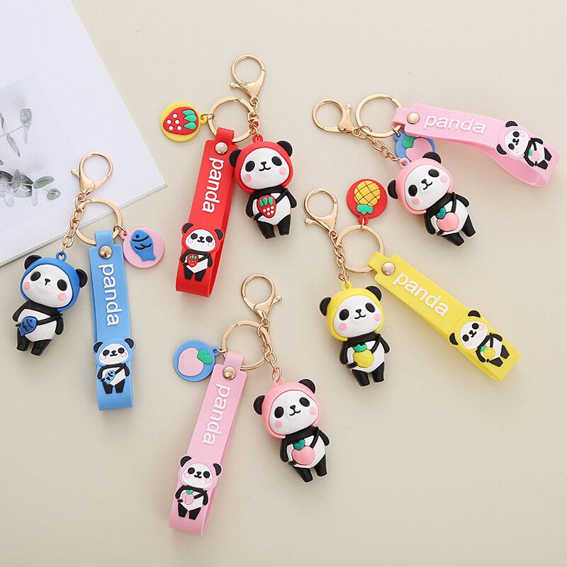 Llaveros colgantes de dibujos animados, bonitos adornos colgantes de Panda, pegamento suave, regalos XMYS240