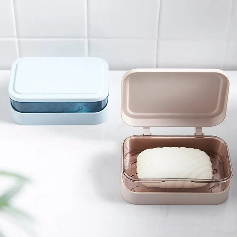 Caja de jabón impermeable con tapa, plato de esponja de drenaje, contenedor de jabón a prueba de polvo, caja de jabón creativa