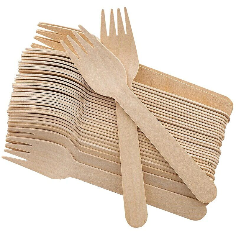 Tenedores desechables de 100 piezas, utensilios de madera Natural de 6 pulgadas, ideales para fiestas, Camping, bodas y eventos de cena