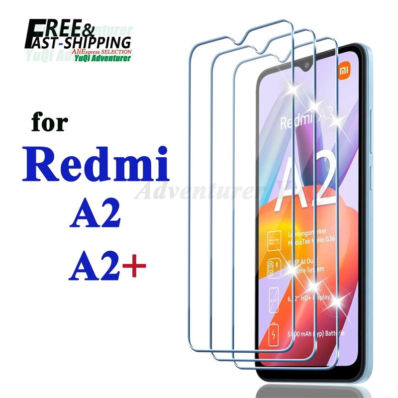 Защита для экрана для Redmi A2 Plus, закаленное стекло на выбор, Бесплатная быстрая доставка, 9H прозрачная зеркальная фотобумага