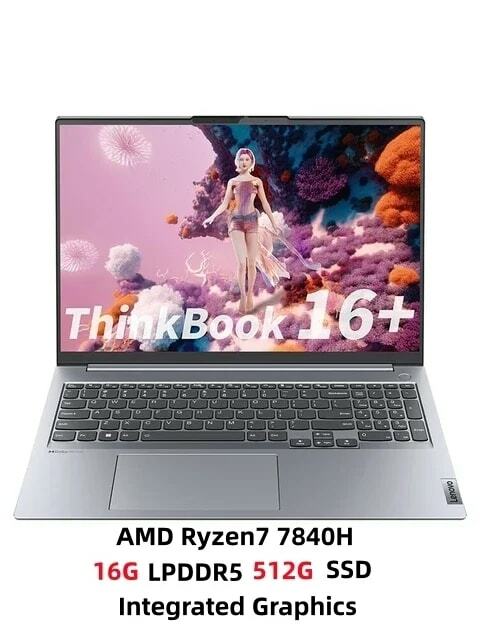 Lenovo-ThinkBook 16 + Laptop, 2023, AMD Ryzen 7 7840H, RTX4050, 16GB, 32GB RAM, 512G, 1 TB, 2TB SSD, 2.5K Tela 120Hz, PC portátil