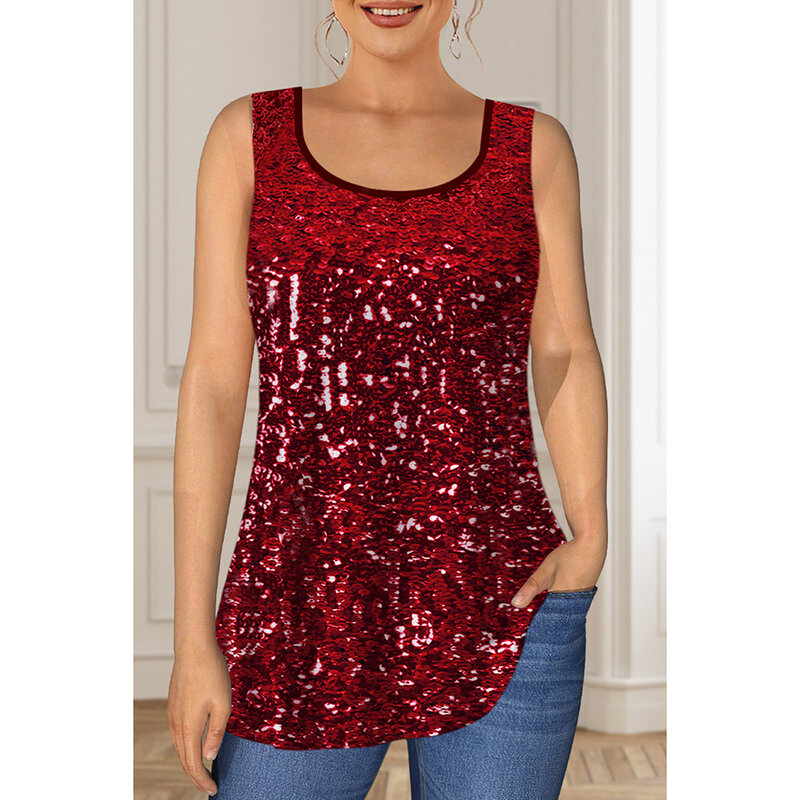 Plus Size Casual Burgundy Velvet Bronzing Print Sparkly Sequin Two Pieces Blouse Cover Up Tops with Vest