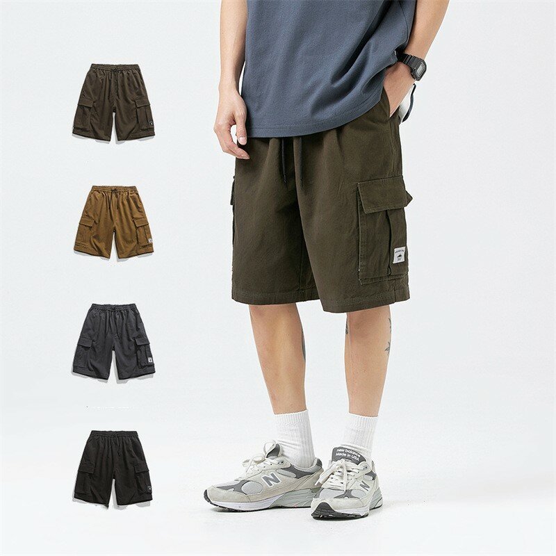 Pantalones cortos holgados de estilo fino para hombre, Shorts Cargo informales, color gris oscuro, negro, caqui y verde, novedad de verano 2023