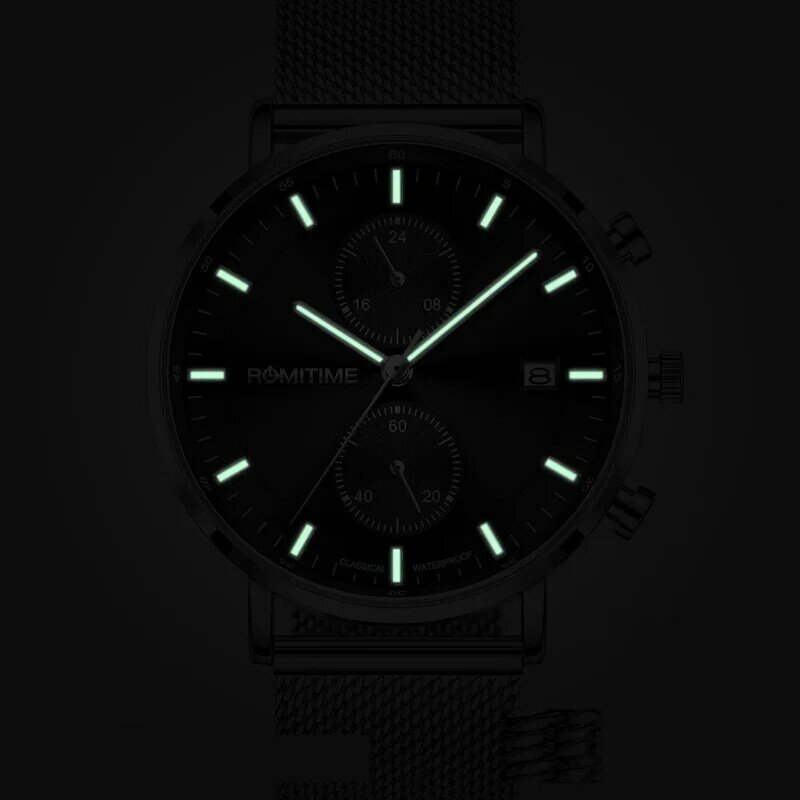 ROMÍTIMA-Marca de luxo masculina relógio de aço inoxidável, cronógrafo, quartzo, impermeável, luminoso, original, Top relógios para homens