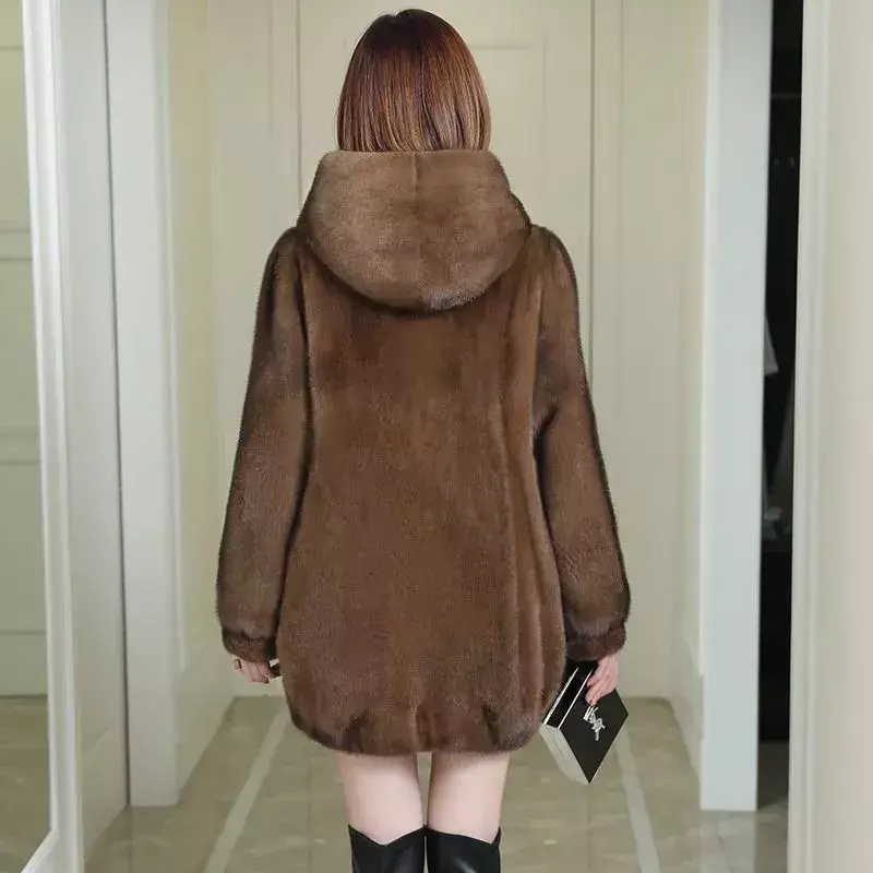 Autunno inverno nuovo cappotto di pelliccia imitazione visone velluto cappotto di pelliccia sintetica coreano cappotto di visone sciolto donne con cappuccio capispalla spessa di media lunghezza