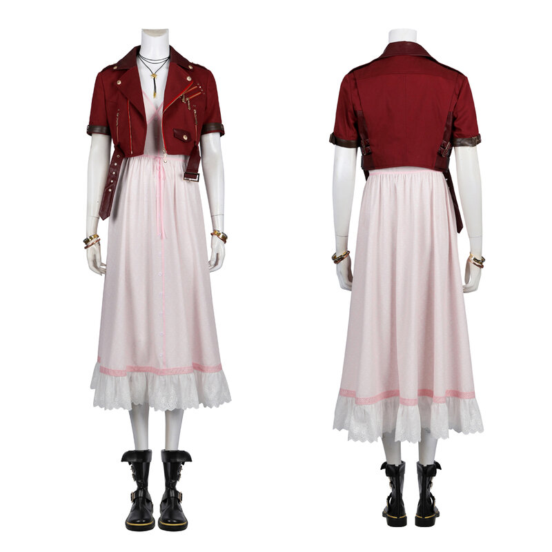 Halloween Carnival Cosplay Costume Game FF7 Alice Gainsboro Costume Women's Red Jacket Pink Dress