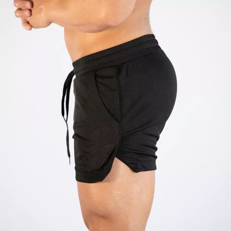 กางเกงวิ่งชายหาดขาสั้นผ้าตาข่ายระบายอากาศได้ดีกางเกงออกกำลังกายเพาะกาย