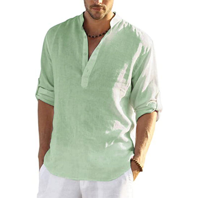 2022 New Men's Casual Blouse Cotton Linen Shirt Loose Tops Long Sleeve Tee Shirt Spring Autumn Casual Handsome Men's Shirts