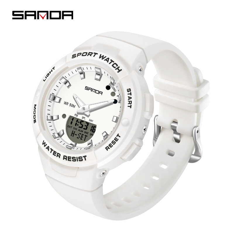 Часы Sanda женские кварцевые в стиле милитари, роскошные модные спортивные Водонепроницаемые многофункциональные светодиодные цифровые, 6005