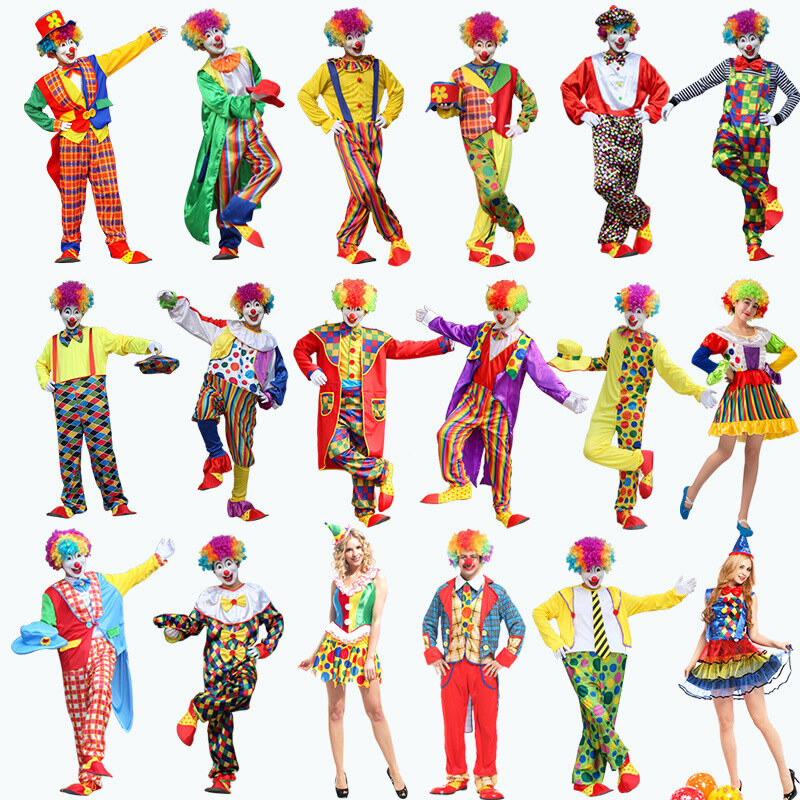 Costume de clown d'Halloween pour hommes et femmes, costume de scène, spectacle de fête, cosplay adulte