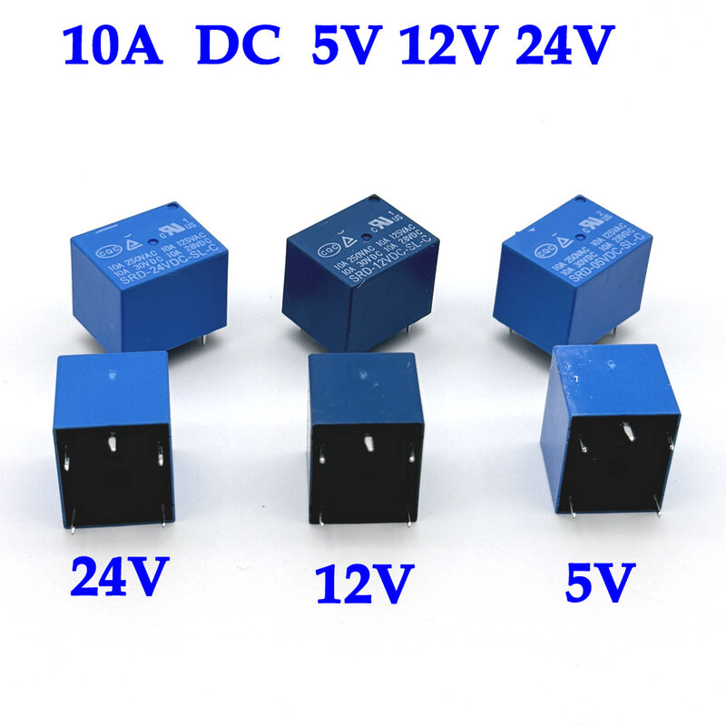 Conector de relé de alimentación de 10A, 5V CC, SRD-05VDC-SL-C, tipo PCB, SRD-05, 12, 24V, DC-SL-C