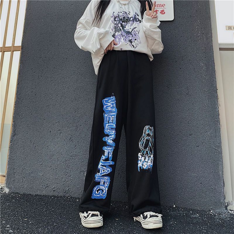 Pantalones de pierna ancha para mujer y hombre, ropa holgada con estampado de anime vintage, versión coreana, BF, moda urbana, verano 2023