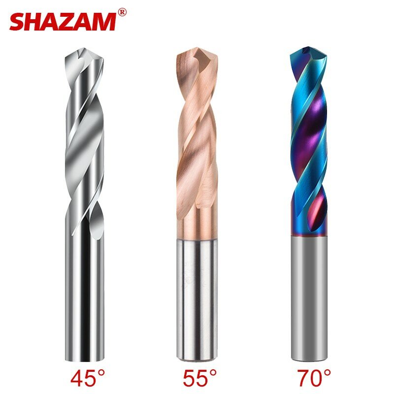 SHAZAM HRC45/55/70 2F Tungsten Steel Carbide Drill Bits 1.0-20.0mm Twist Drill Bit Nano Coating For Hard Alloy Stainless Tools