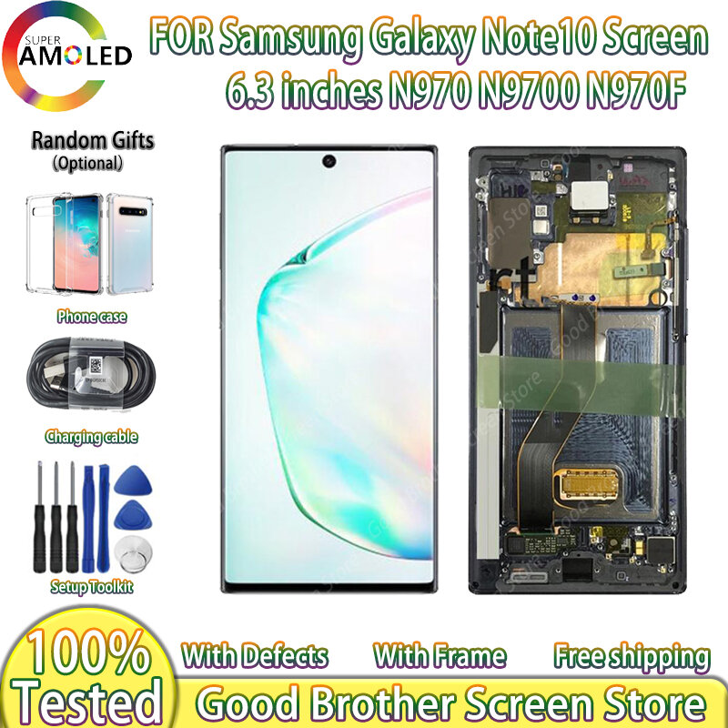 오리지널 6.3 인치 AMOLED LCD, 프레임 디스플레이 터치 스크린 디지타이저 어셈블리, 삼성 갤럭시 노트 10 N970F note10 N970 N9700