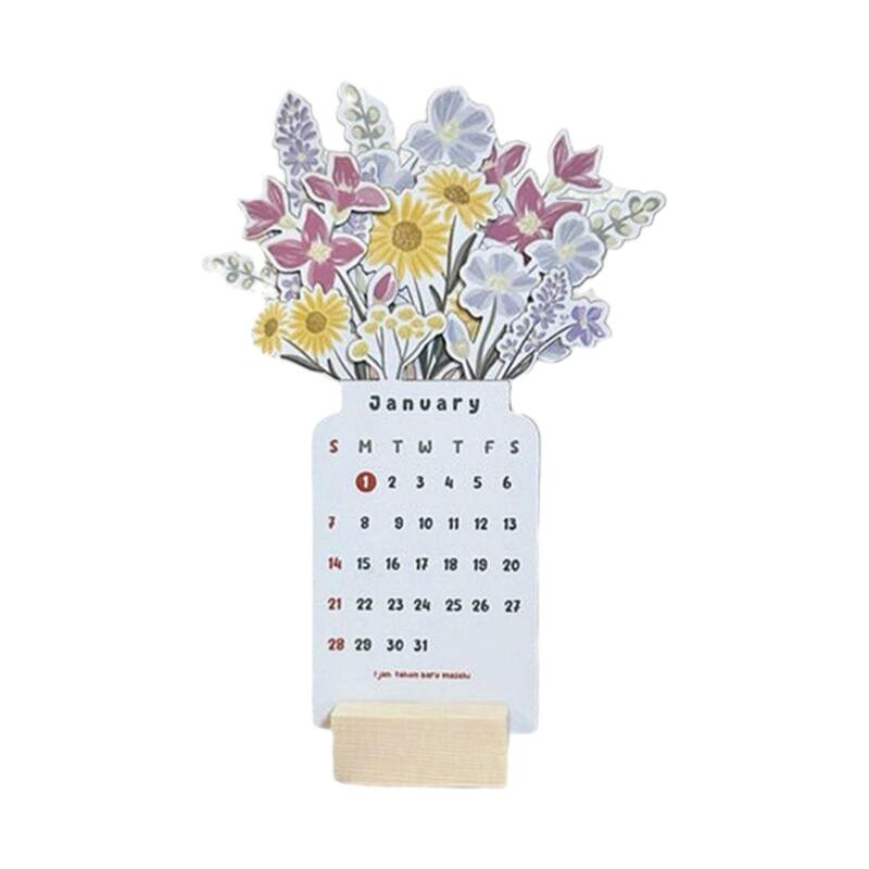 Calendário floral para escritório, ornamento criativo de mesa, planejador mensal, presente do festival de ano novo, 2024