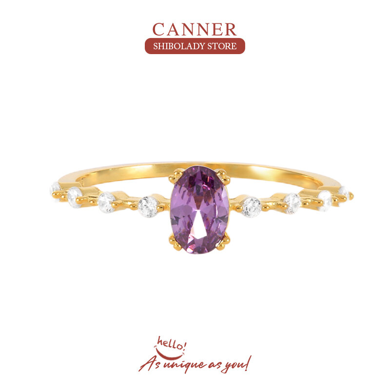 CANNER-anillos de plata de ley 925 para mujer, joyería sólida de piedras preciosas de amatista Nautral de rombos, 9k/14k/18k/24k, joyería fina de boda