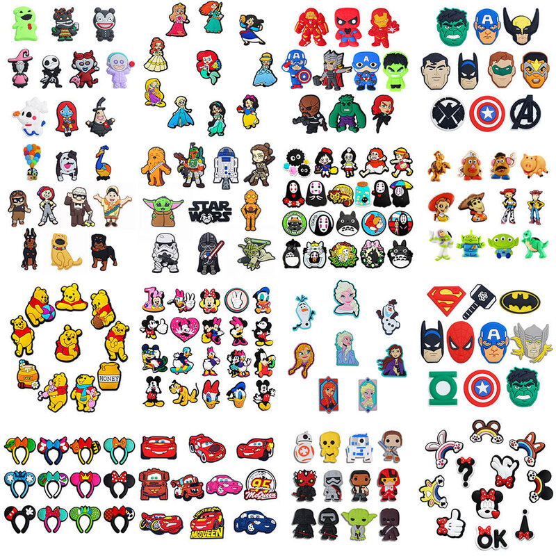 Hot Toy 6-15Pcs/SET Disney Marvel Star Wars Shoe Charms Decorations PVC Clog Accessories  Buckle Wristband Party Gift