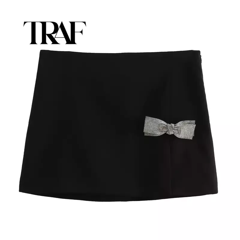 TRAF-minifalda de cintura alta con lazo para mujer, falda de diseñador elegante, ropa de calle de lujo, primavera y verano