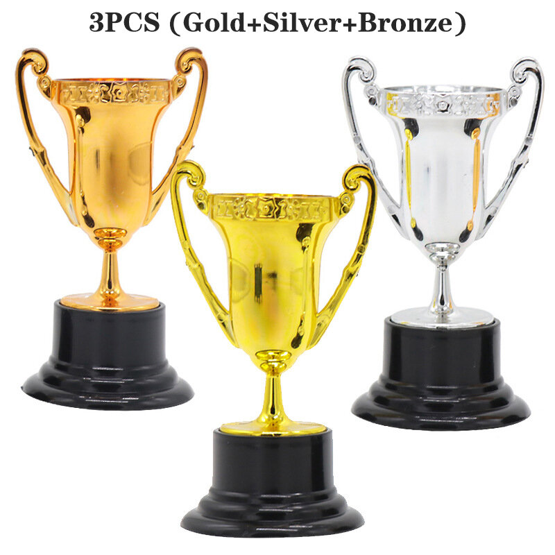 3PCS Student Sports Competitions Award Trophy Gold Cups Plastic Mini Children Reward Toys With Base Holiday Gifts Party Game