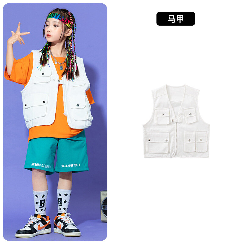 Chłopcy dziewczęta moda studencka hip-hopowa kamizelka dziecko bęben odzież sportowa zestaw występów jazzowych dziewczyna 12-letnia modna odzież