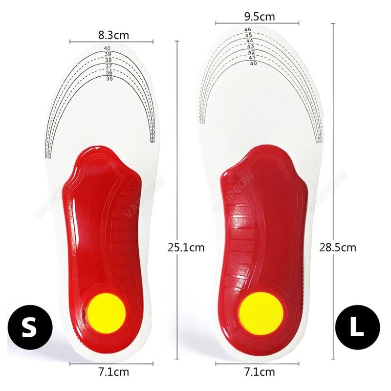 VAIPCOW-plantillas de Gel ortopédico para hombre y mujer, almohadilla de Gel 3D para pies planos, para el dolor de pies
