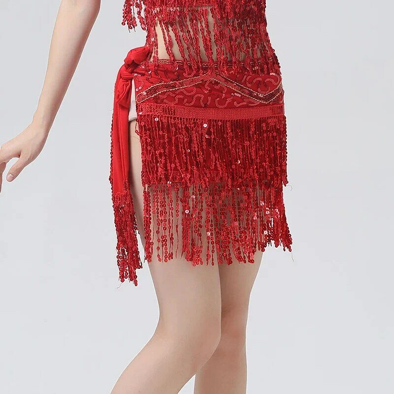 Women's Belly Dance Sequined Tassel Waist Chain Solid Color Mini Apron Belly Dance Double Row Sexy