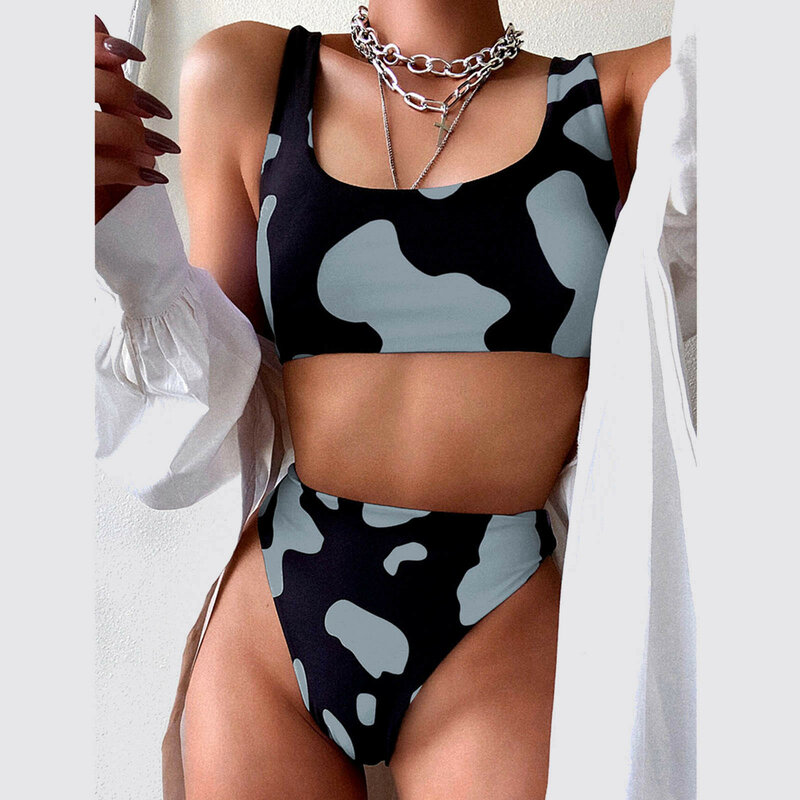 Conjunto de maiô anime feminino, moda praia brasileira, biquíni sexy, moda praia de cintura alta, 2 peças, 2022