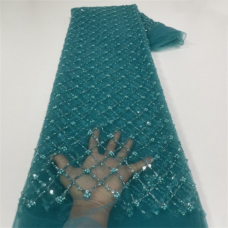 Tissu africain en dentelle avec paillettes et perles, tulle français, de haute qualité, pour mariage nigwin, 2024