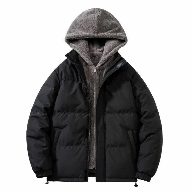 2024 Winter Men Warm Cashmere Parkas Harajuku Hooded Wool Liner Jacket Male Fashion Casual Fleece 8XL