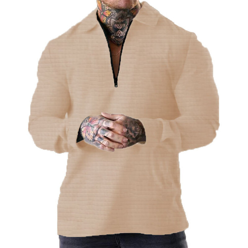 Giacca da uomo Waffle tinta unita giacca a maniche lunghe con cerniera Pullover Casual top