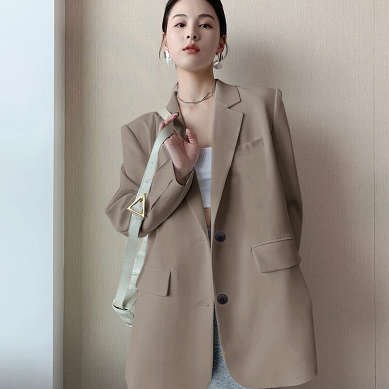 韓国の女性用シングルブレストジャケット、女性用オールマッチスーツコート、オフィストップ、ファッションアウター、カジュアル、春