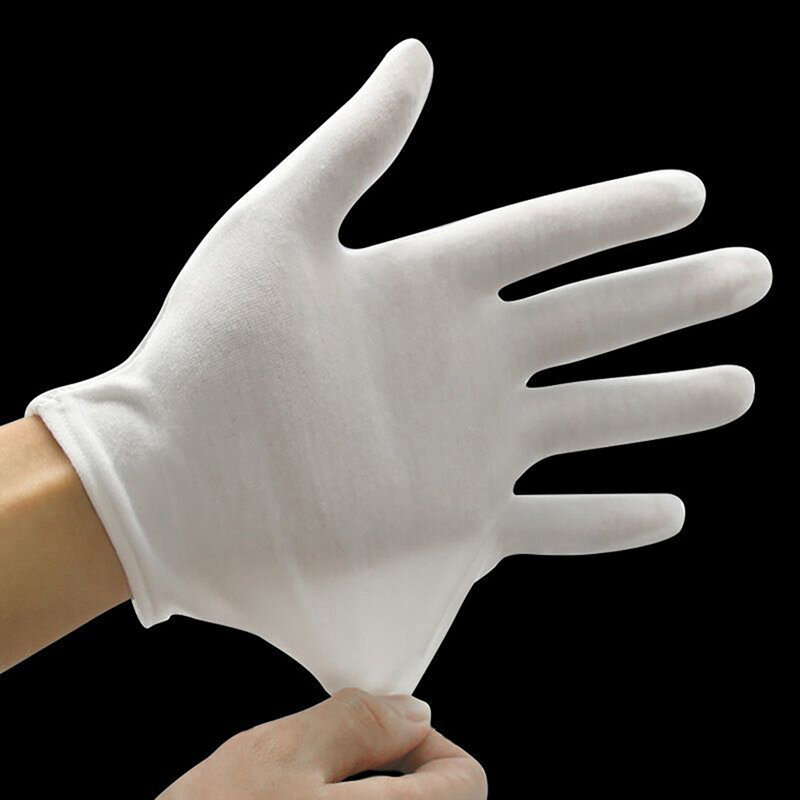 Luvas de algodão dedo completo para homens e mulheres, luvas de absorção de suor branco, garçons, motoristas, joalheria, trabalhadores, luvas, novo, 1 par