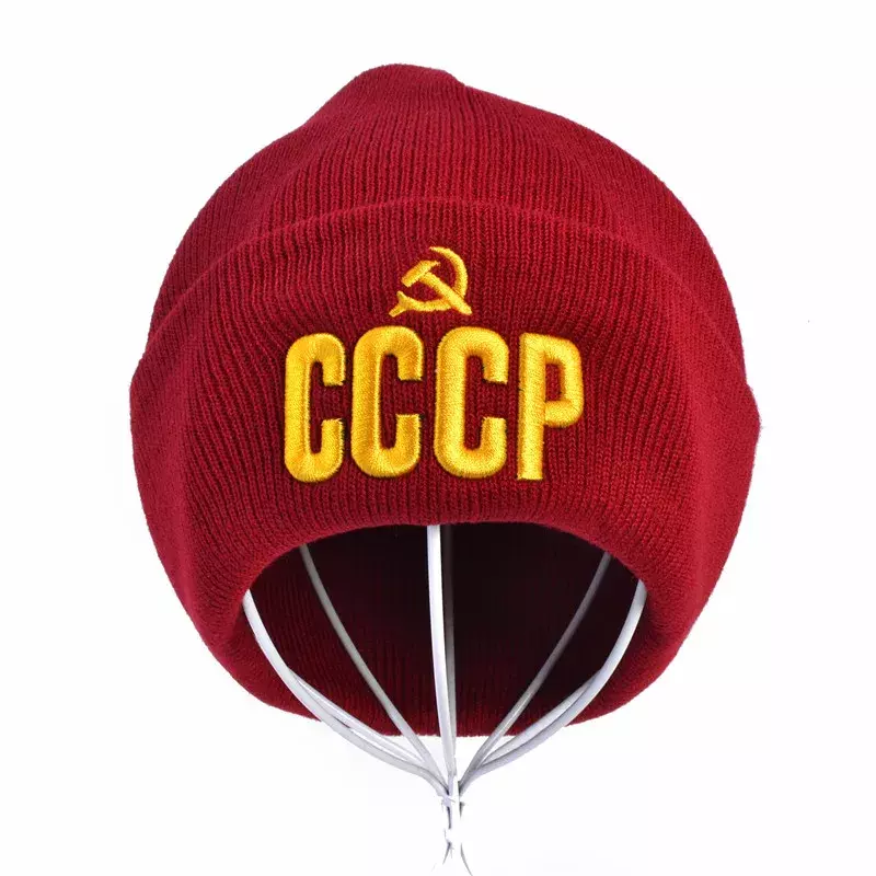 CCCP 소련 자수 니트 비니 캡, 유연한 코튼 캐주얼 캡, 패션 비니, 남성 겨울 따뜻한 스키 모자