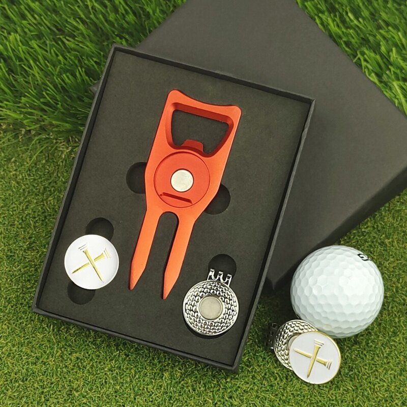 Golf Gift Box Creativ Metal Green Fork Golf Cap Clip/Ball Marker/Marker Gift Set