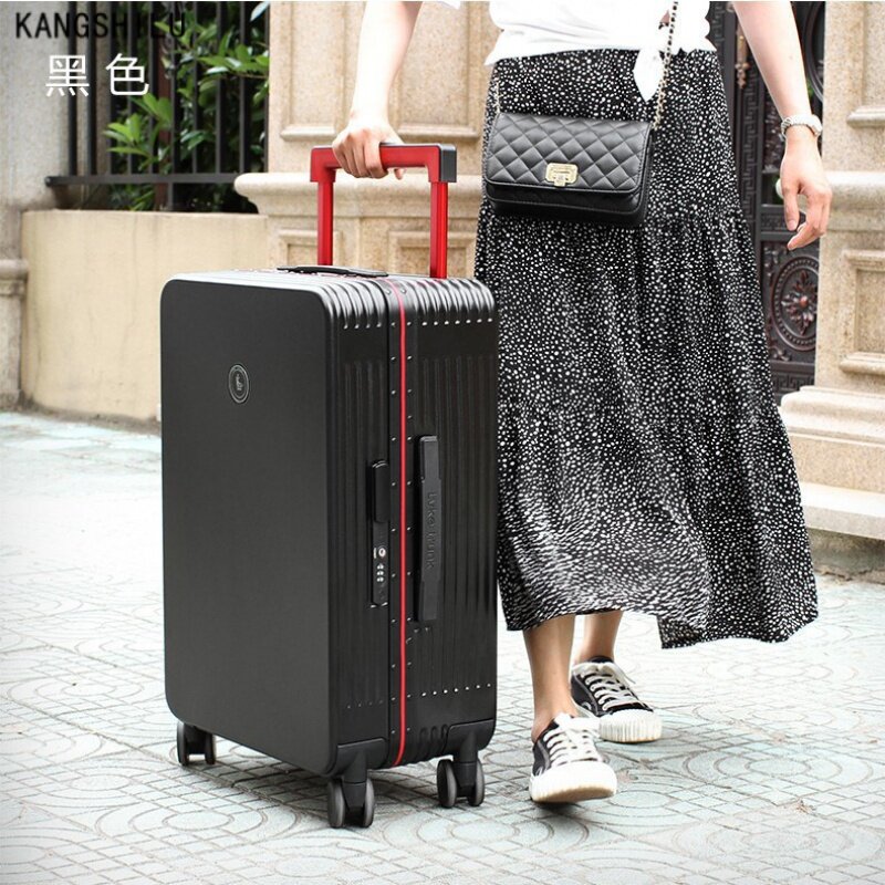 Wide Trolley Travel Suitcases on Wheels Wide Business Boarding ​Male And Female Students Frosted Aluminum Frame Luggage.