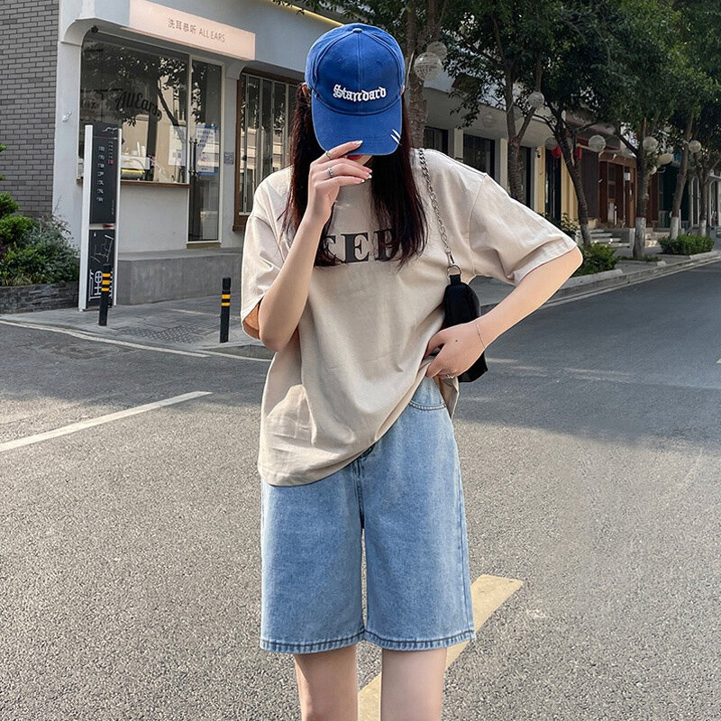 Koreanischen Stil Klassische Denim Shorts Frauen Sommer Blau Hohe Taille Shorts Breite Bein Hosen Streetwear Stright Jeans Frauen Shorts